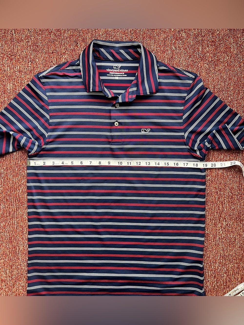Men's Vineyard Vines Perfomance Polo Shirt: Navy with Red/white Stripes - XS - Picture 3 of 9